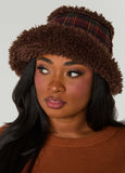 Faux Fur Trimmed Plaid Bucket Hat