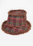 Faux Fur Trimmed Plaid Bucket Hat