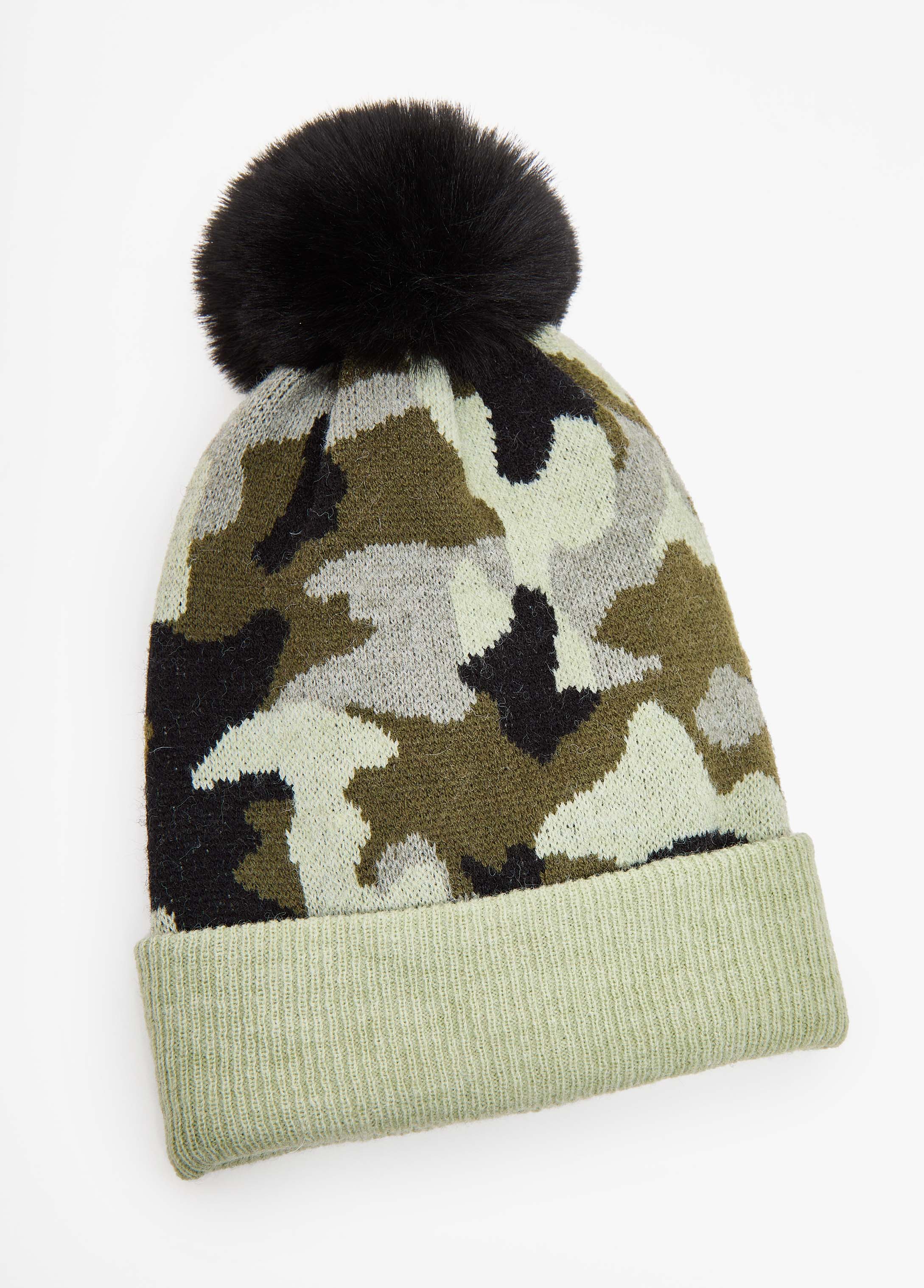 Camo Faux Fur Pom Pom Beanie