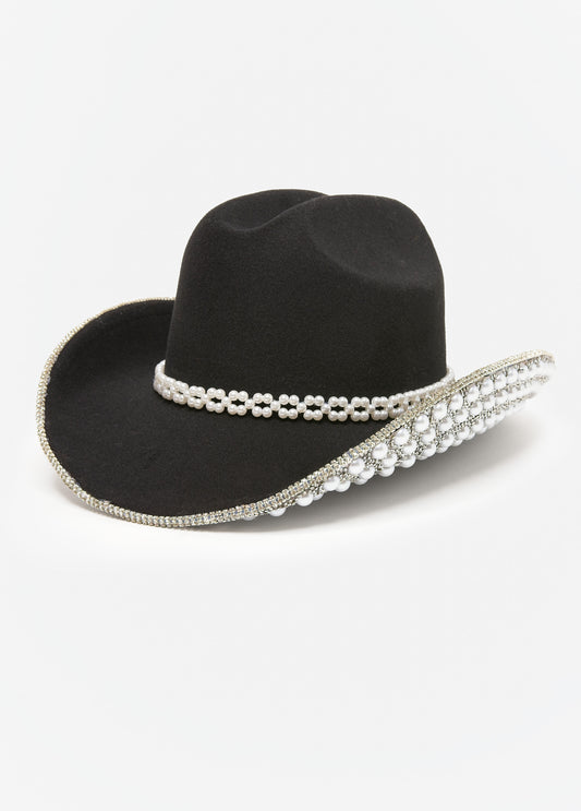 Faux Pearl And Crystal Cowboy Hat