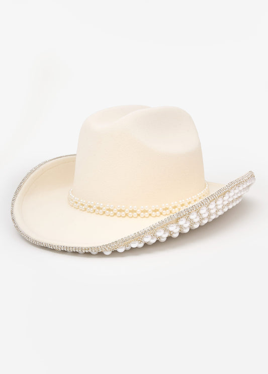 Crystal And Faux Pearl Cowboy Hat