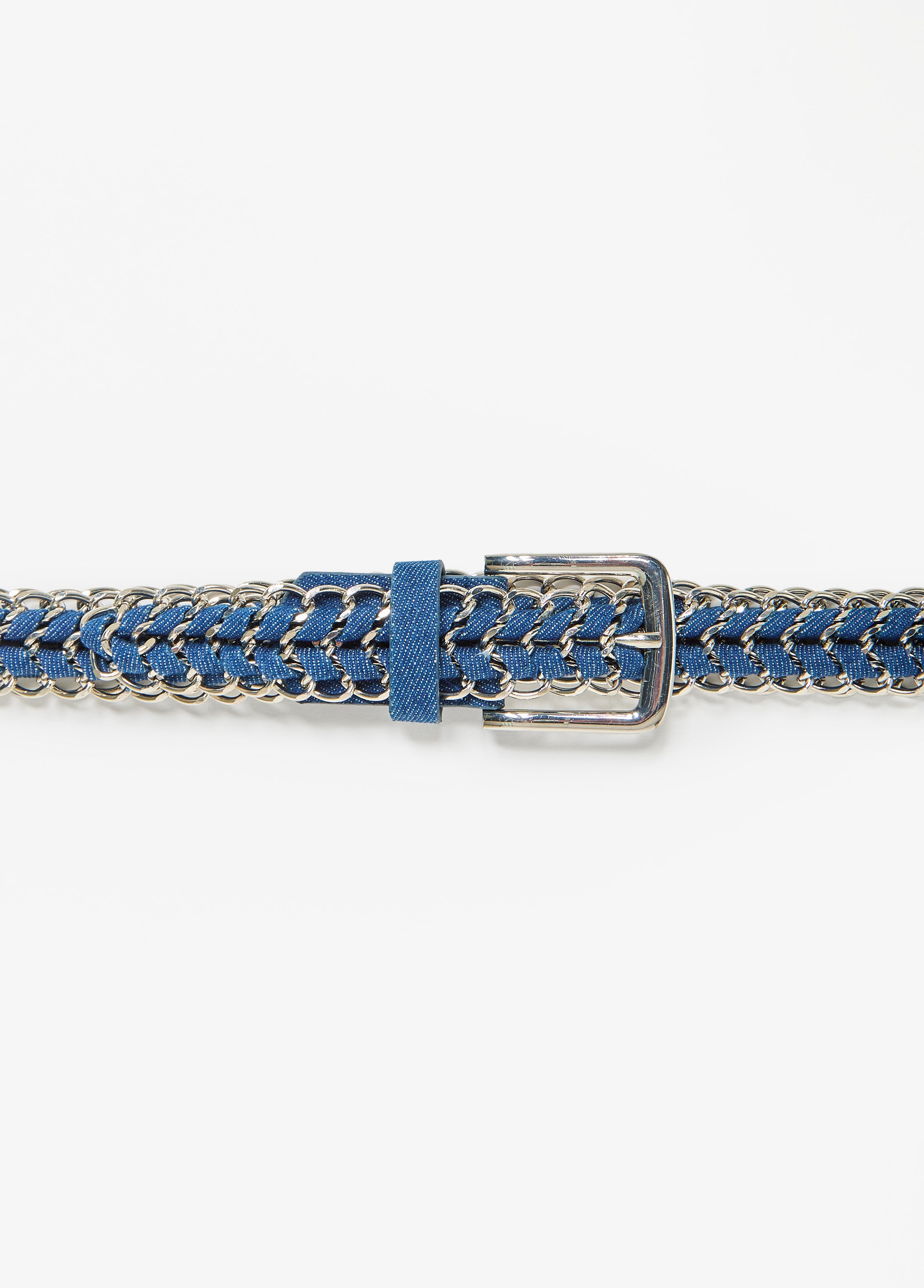 Chain Trimmed Braided Denim Belt