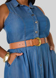 Crescent Buckle Faux Leather Belt