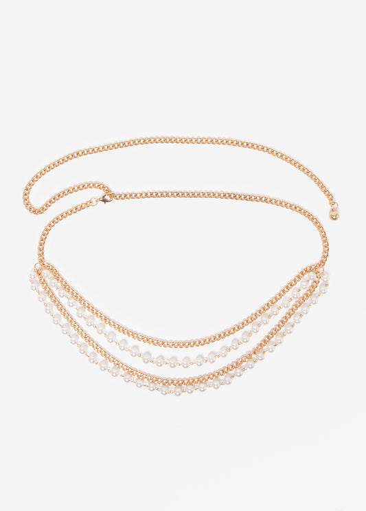 Faux Pearl And Chain Belt