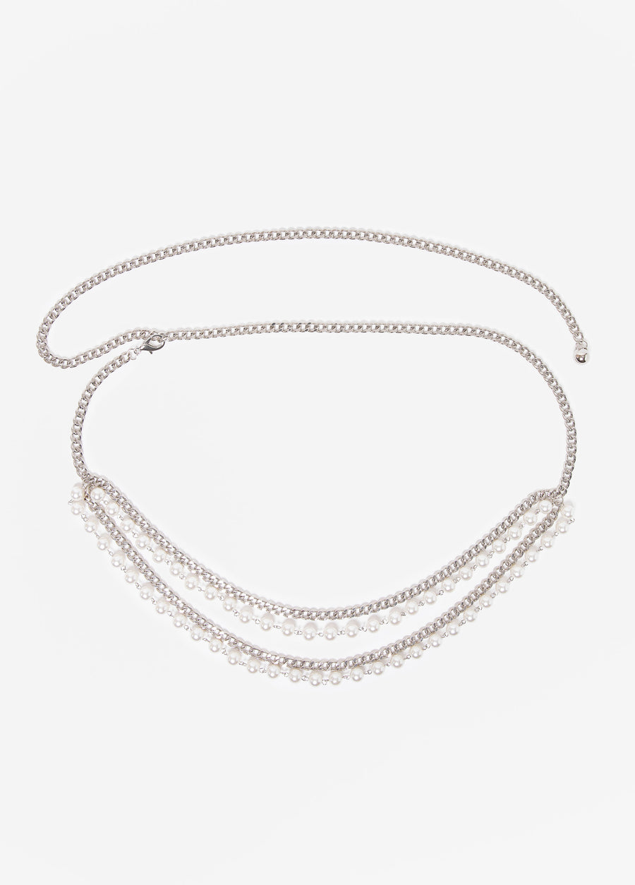 Faux Pearl And Chain Link Belt