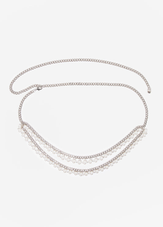 Faux Pearl And Chain Link Belt