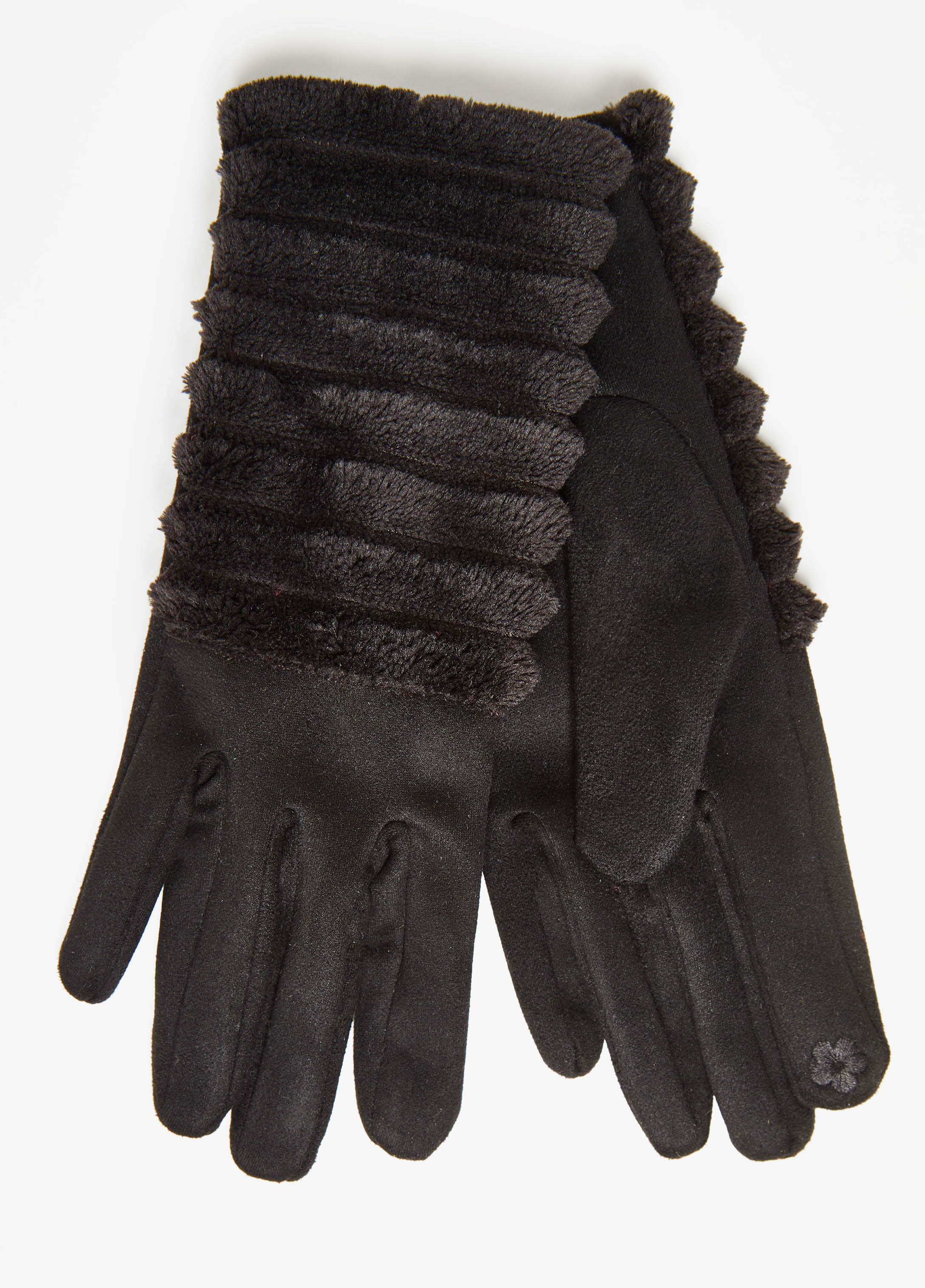 Plus Size Ribbed Faux Fur Gloves