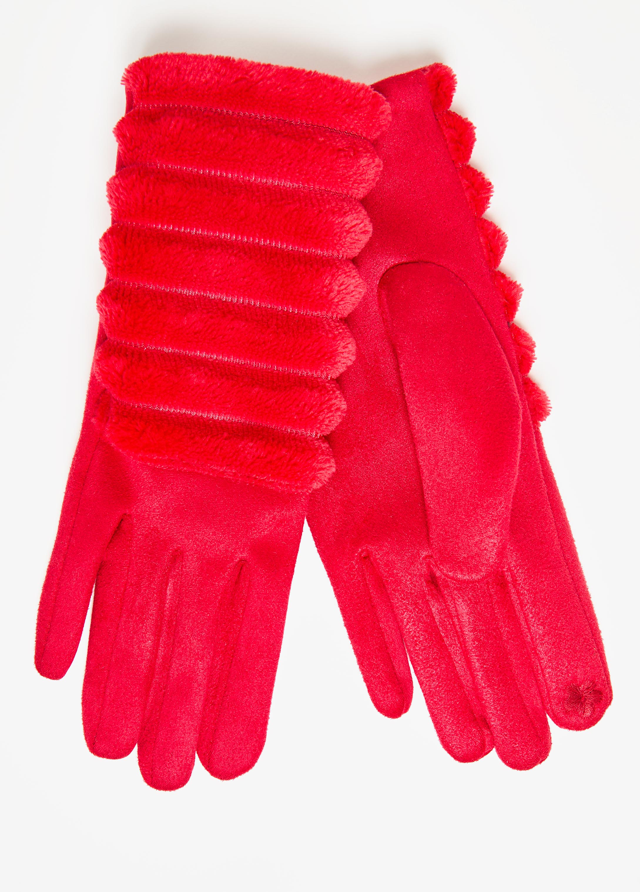 Ribbed Panel Faux Fur Gloves