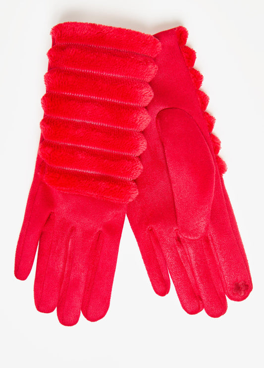 Ribbed Panel Faux Fur Gloves