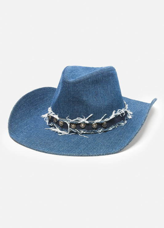 Studded Denim Cowboy Hat