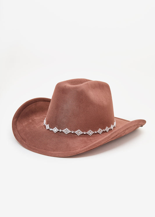 Crystal Faux Suede Cowboy Hat