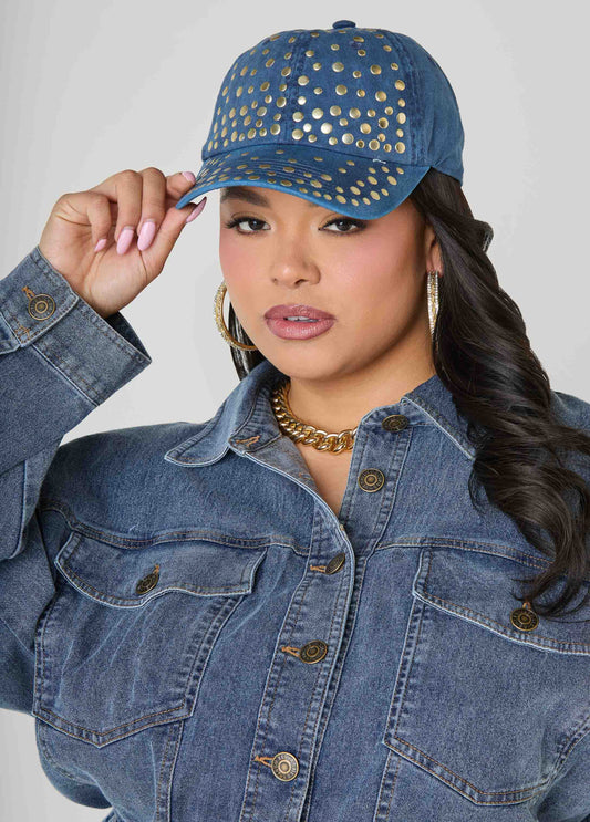 Studded Denim Baseball Hat