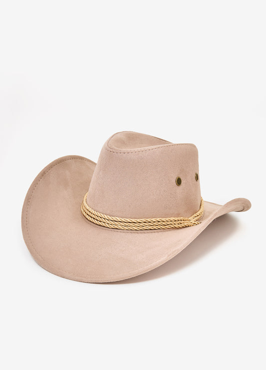Drawstring Faux Suede Cowboy Hat