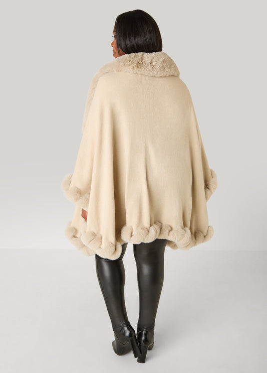 Faux Fur Trimmed Ruana