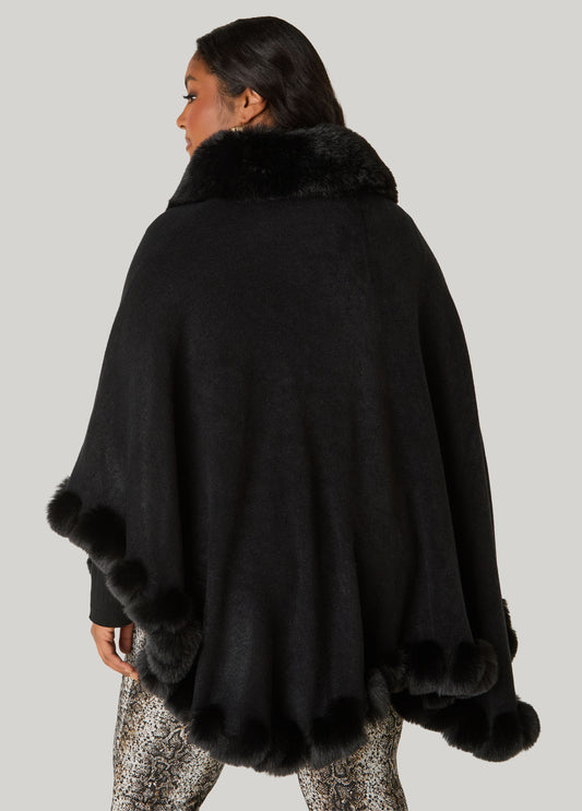 Faux Fur Trim Knit Ruana
