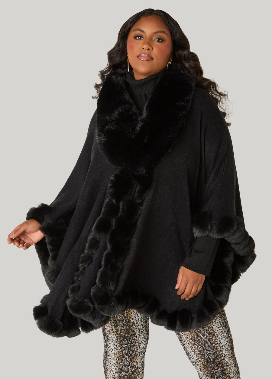 Faux Fur Trim Knit Ruana