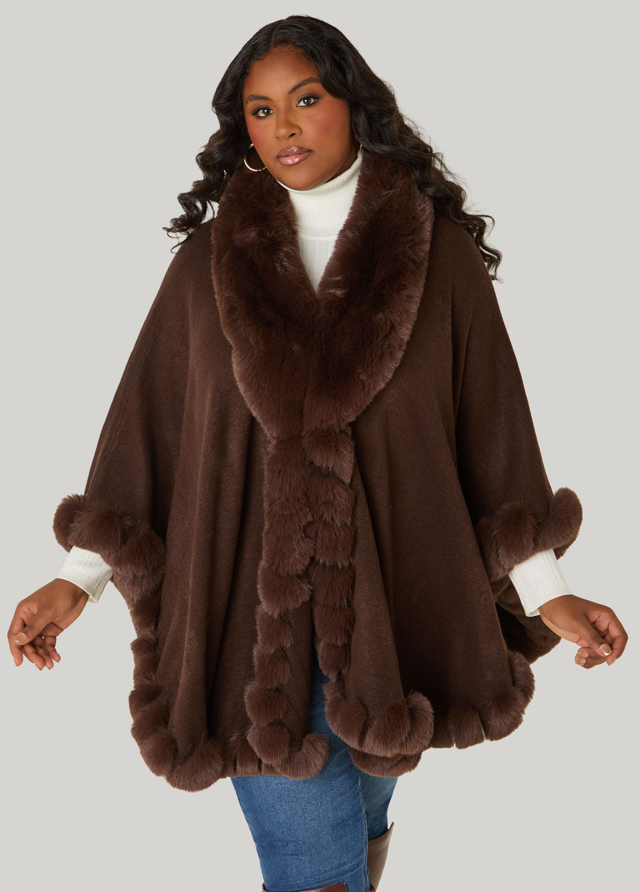 Faux Fur Trim Ruana