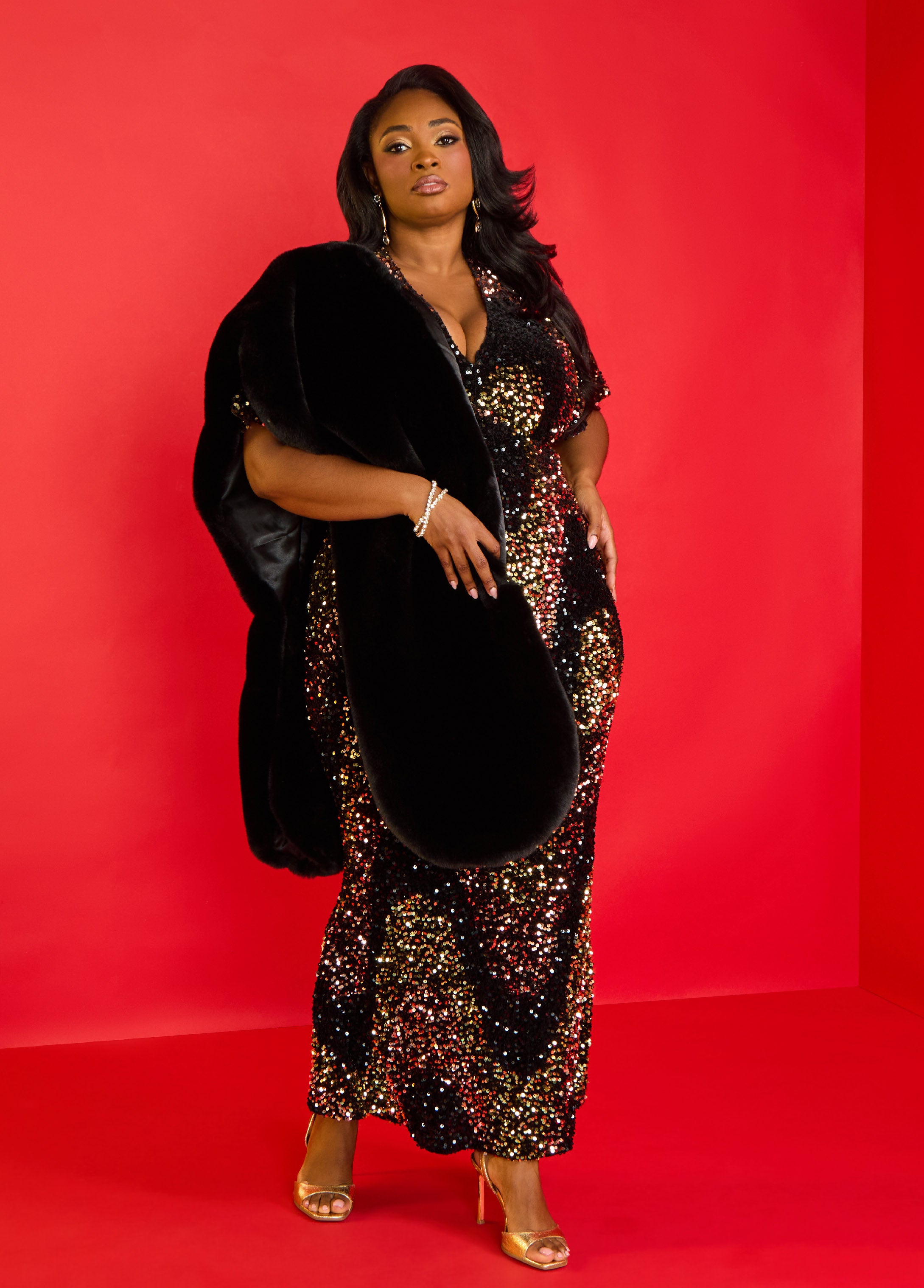 Plus Size Black Faux Fur Shawl Winter Accessories Wraps Formal Attire