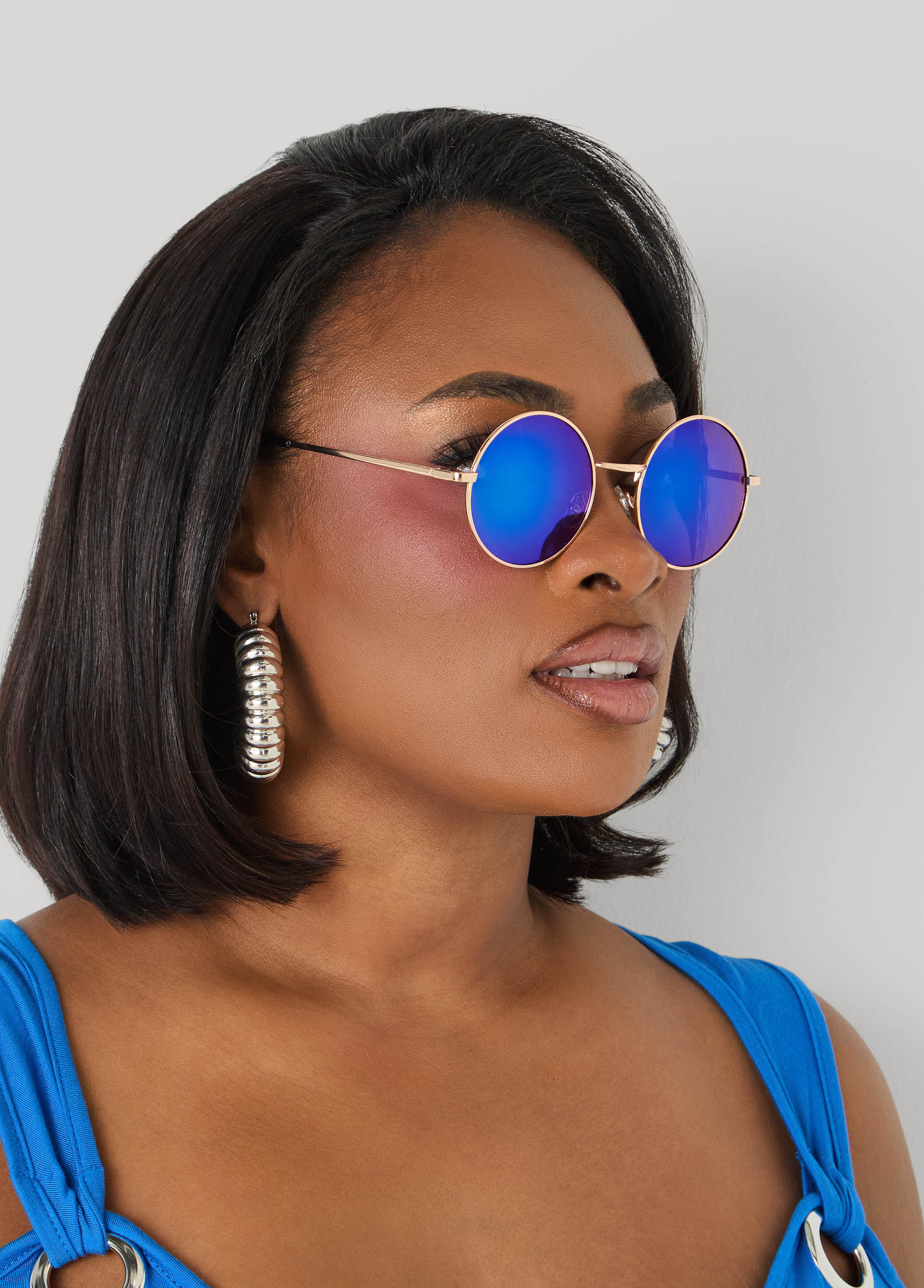 Reflective Round Frame Sunglasses