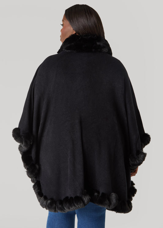 Max Studio Faux Fur Trim Ruana