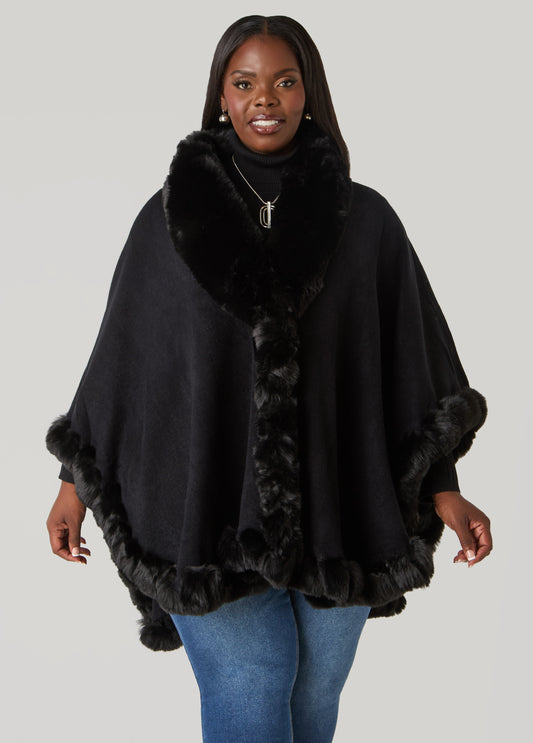 Plus Size Max Studio Faux Fur Trim Ruana