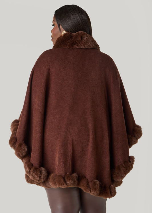 Max Studio Faux Fur Trimmed Ruana