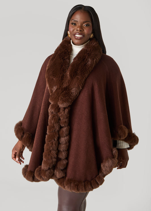 Plus Size Max Studio Faux Fur Trimmed Ruana