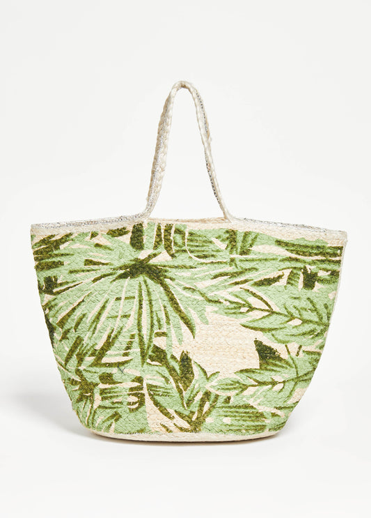 Trendy Straw Bag Summer Tote Bag Raffia Leaf Print Shoulder Bag