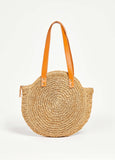 Faux Leather Trimmed Straw Bag