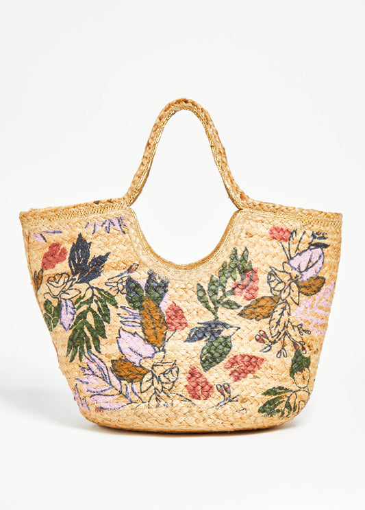 Flower Print Straw Tote