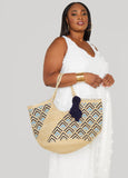 Abstract Print Straw Tote