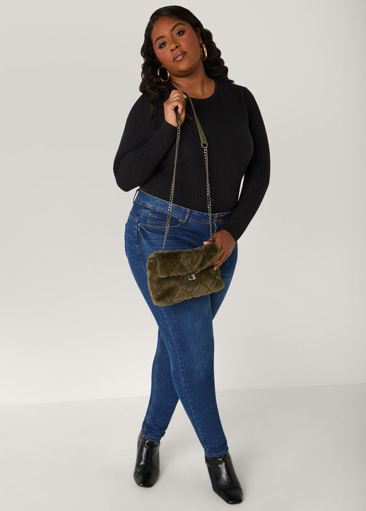 Quilted Faux Fur Chain Strap Bag