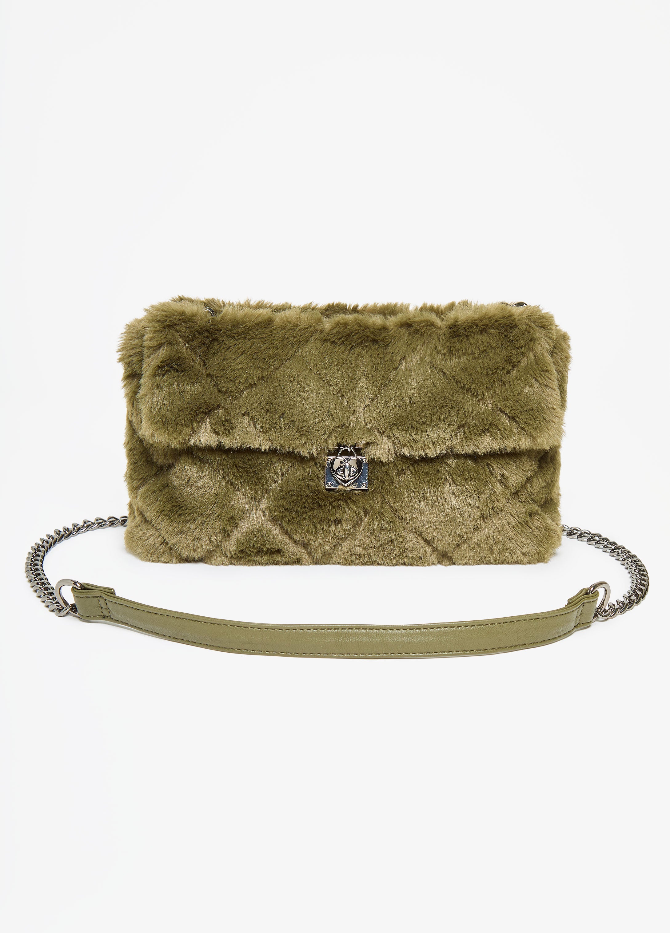 Quilted Faux Fur Chain Strap Bag
