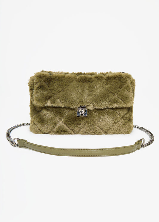 Quilted Faux Fur Chain Strap Bag