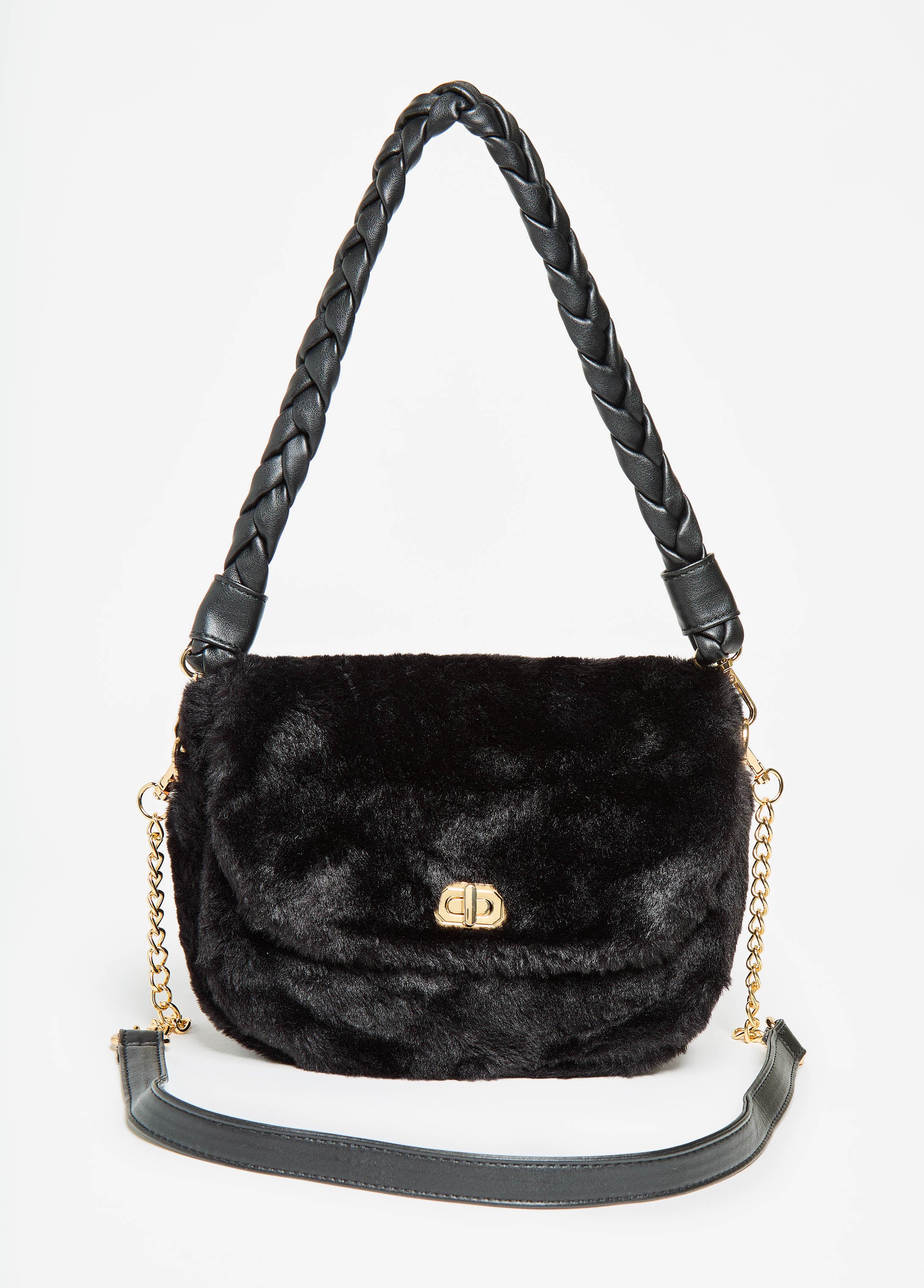 Front Flap Faux Fur Shoulder Bag