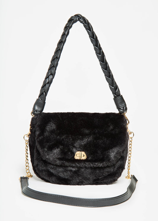 Front Flap Faux Fur Shoulder Bag