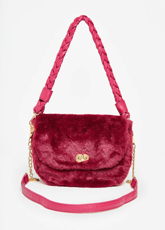 Faux Fur Front Flap Shoulder Bag