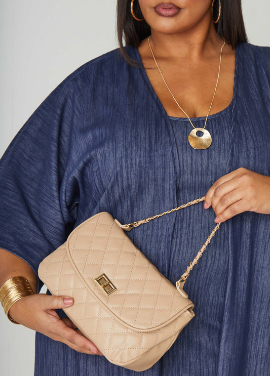 Quilted Faux Leather Flap Bag