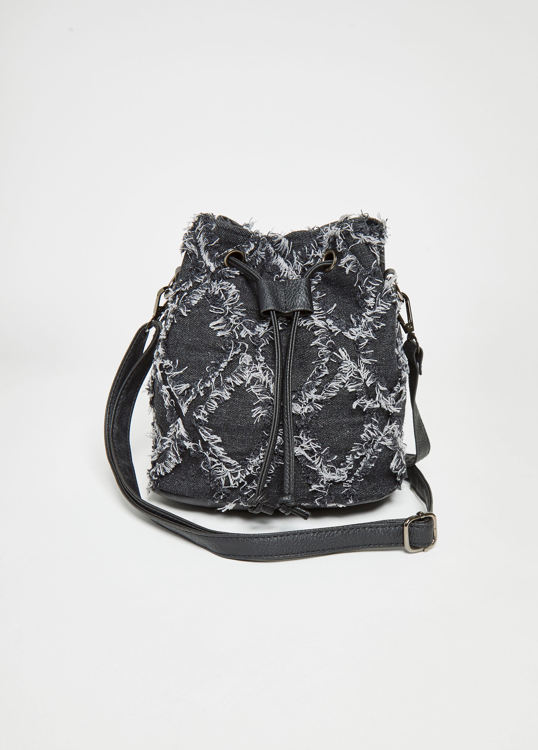 Distressed Denim Buckle Bag