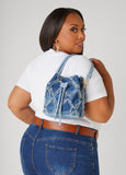 Distressed Denim Buckle Bag