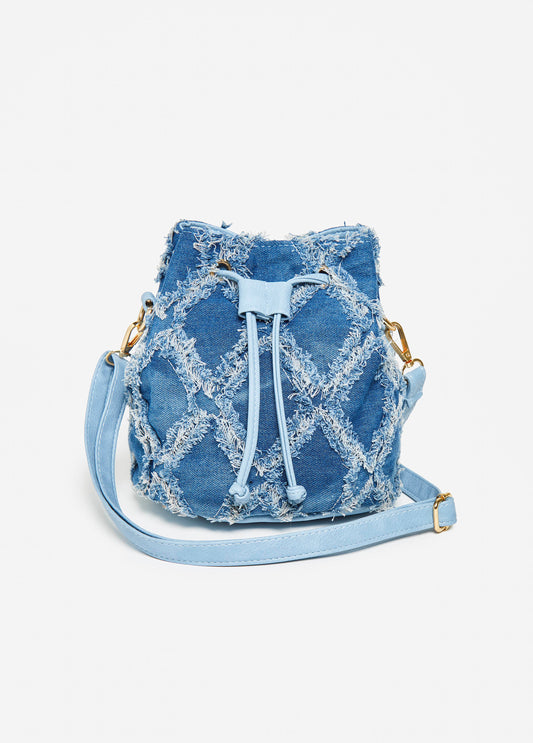 Distressed Denim Buckle Bag