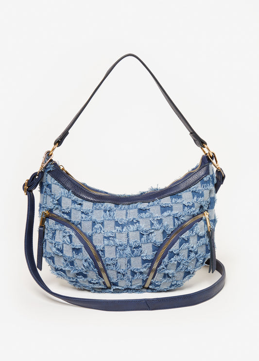 Checked Denim Shoulder Bag