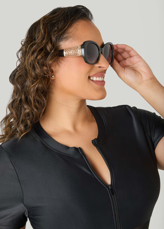 Chain Trim Round Frame Sunglasses