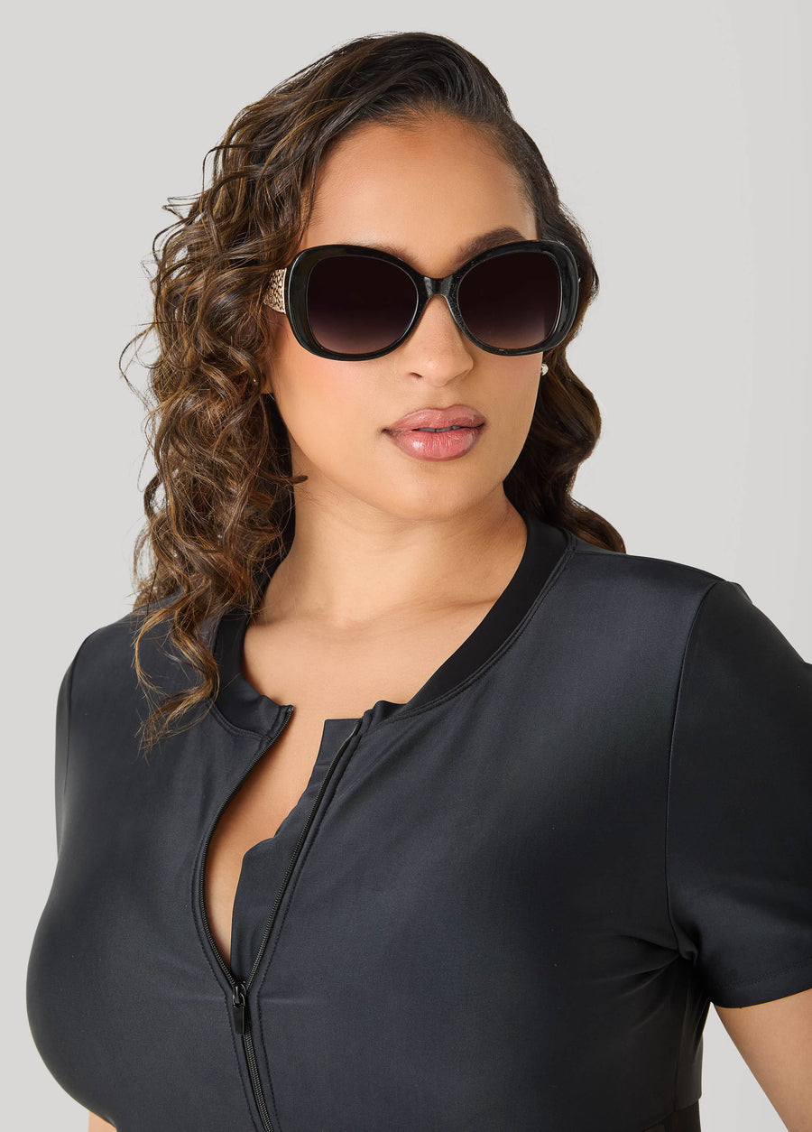 Chain Trim Round Frame Sunglasses