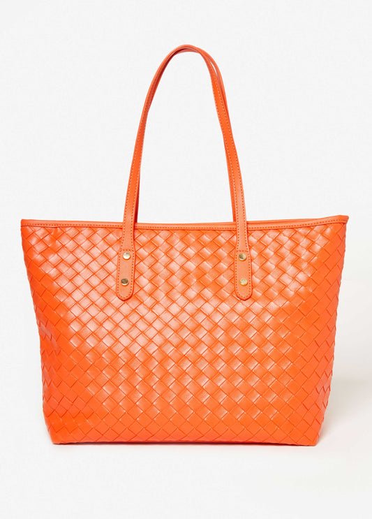 Woven Faux Leather Tote