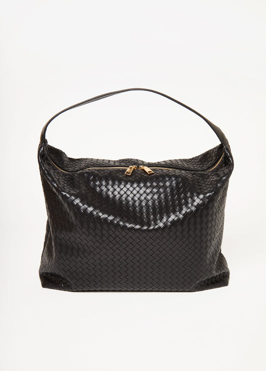 Trendy Faux Leather Shoulder Bag Basketweave Leather Handbag