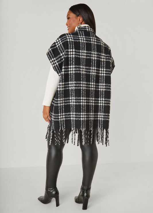 Fringed Brushed Plaid Ruana