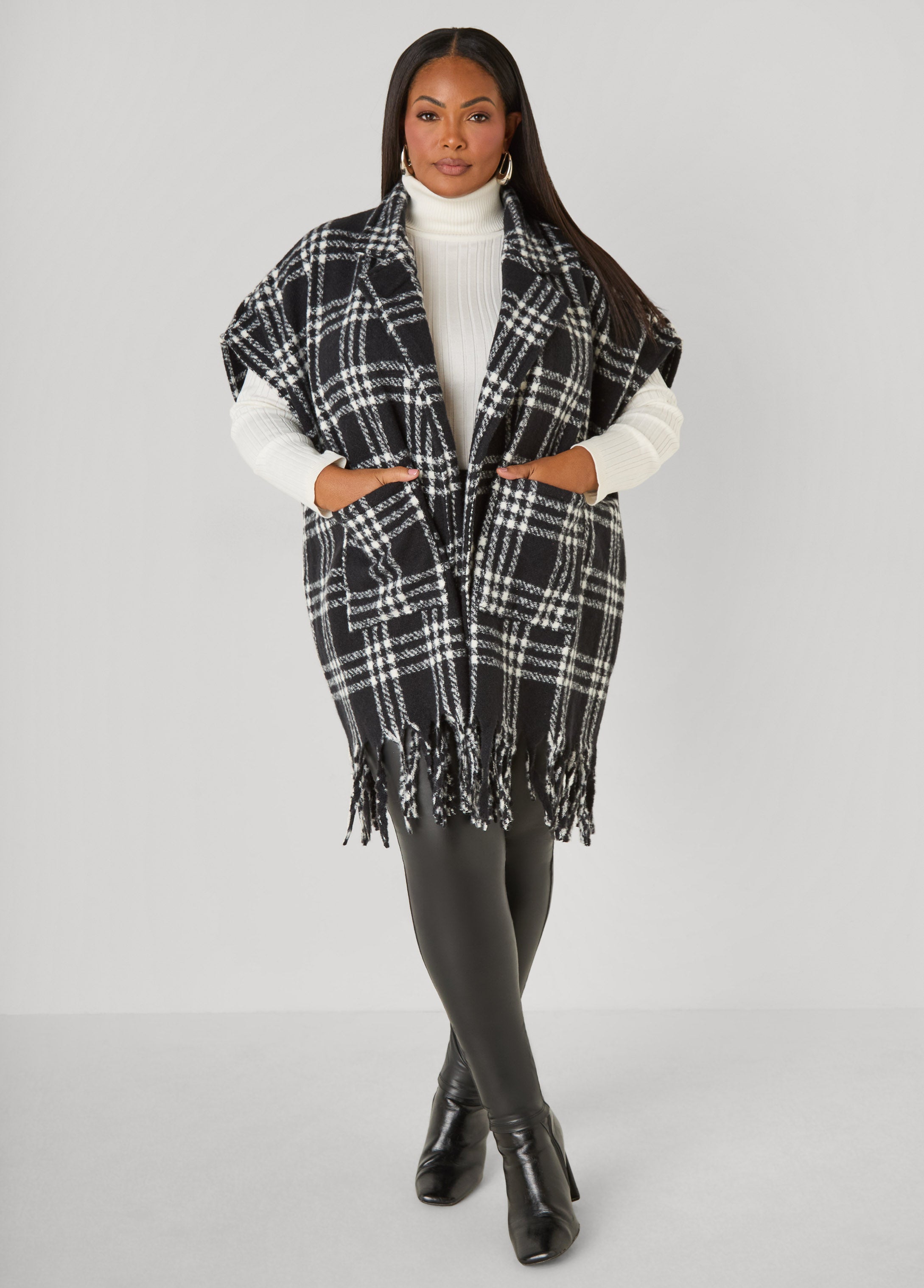 Fringed Brushed Plaid Ruana