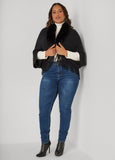 Faux Fur Trimmed Ribbed Ruana