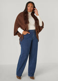 Fringed Faux Fur Trimmed Ruana